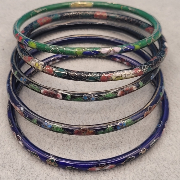 1 Vintage Cloisonne Bangle Brass Enamel - Picture 9 of 9